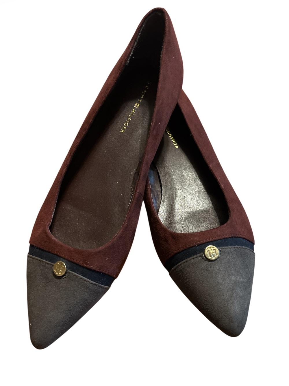 Tommy Hilfiger "Anne" Burgundy, Navy & Gray Pointed Toe Flats New